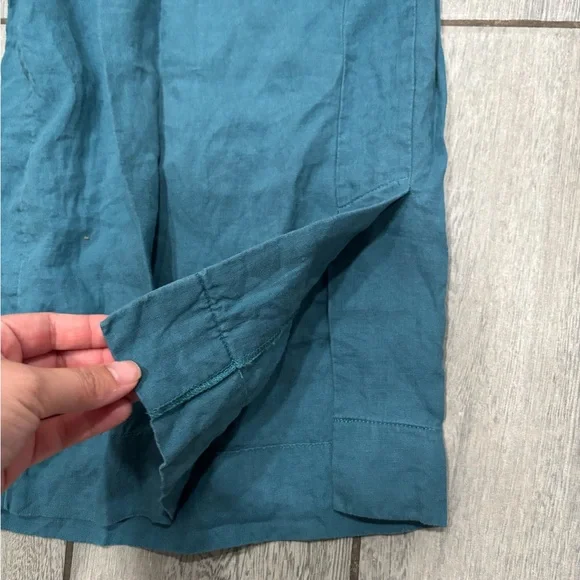 Athleta Playa Linen Borealis Green Wide Leg Crop Pants Size 8 Tall - Picture 3 of 10